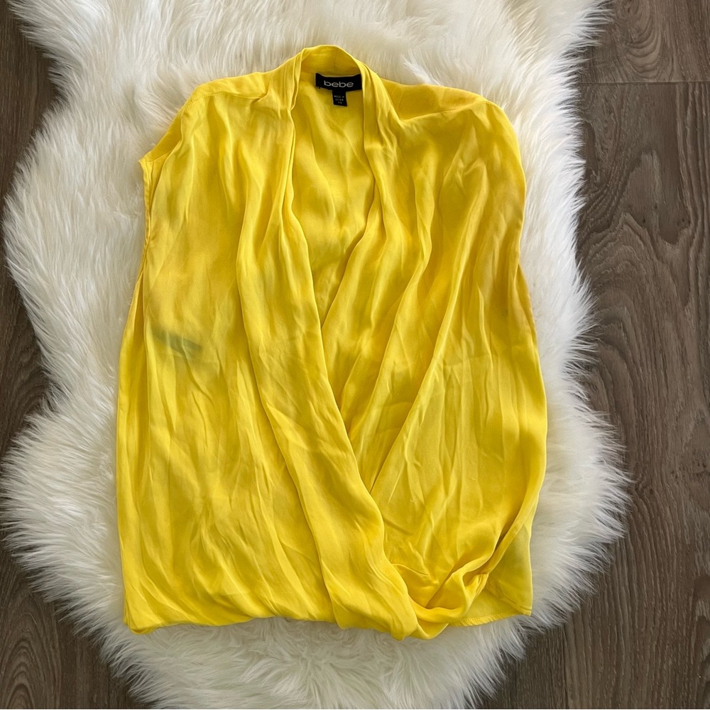 Bebe Yellow Silk Sleeveless Drape Top XS - Picture 2 of 7